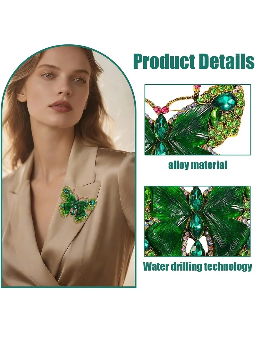 Green Butterfly Crystal Brooch NEW